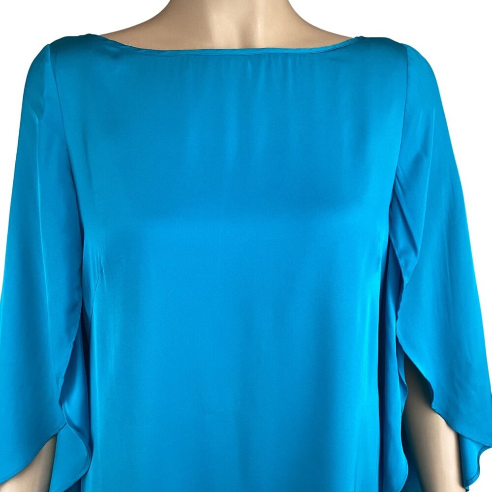 Milly Dress Size 4‎ Butterfly Sleeve Bateau Neck Silk-Blend Blue Aqua - Picture 5 of 9
